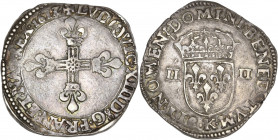 Louis XIII - 1/4 écu croix fleurdelisée de face 1612 K (Bordeaux) 

Argent - 9,56 grs - 28,5 mm
G.27
TTB
R

Assez rare. Exemplaire frappé sur un flan ...