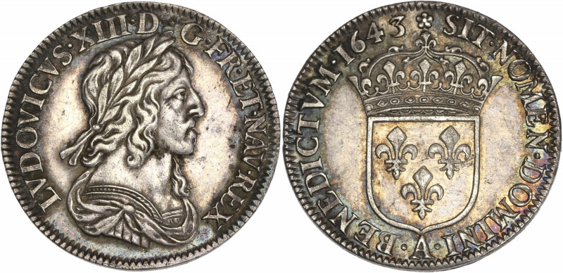 Louis XIII - 1/4 écu 2nd poinçon de Warin 1643 A (Paris, Matignon) 
R/ Rose aprè...