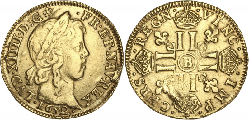 Louis XIV - Louis d'or à la mèche longue 1652 B (Rouen) 
Frappe monnaie.

Or - 6...