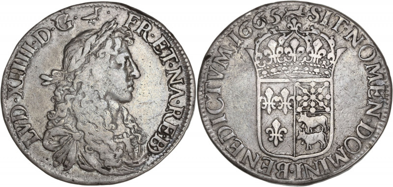 Louis XIV - Ecu de Béarn au buste juvénile 1665 (Pau) 

Argent - 26,89 grs - 39 ...