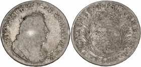 Louis XIV - 1/4 écu de Flandre aux palmes 1694 W (Lille) 
Flan réformé.

Argent - 8,97 grs - 29,5 mm
G.154
TB- / TB
R

Monnaie rare. Le buste du roi e...