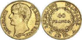 Bonaparte Premier Consul - 40 francs An 12 A (Paris) 

Or - 12,85 grs - 26 mm
F.536 / G.1080
TTB