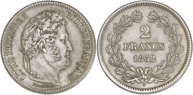 Louis-Philippe tête laurée - 2 francs 1832 H (La Rochelle) 

Argent - 9,86 grs -...