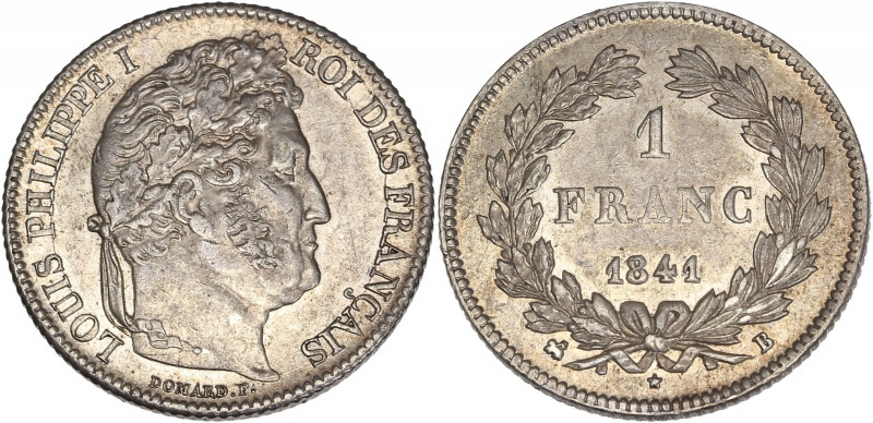 Louis-Philippe tête laurée - 1 franc 1841 B (Rouen) 

Argent - 5,02 grs - 23 mm
...