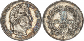 Louis-Philippe tête laurée - 1/4 franc argent 1833 K (Bordeaux) 

Argent - 1,25 grs - 15 mm
F.166-33 / G.355
TTB+

Assez rare. Très bel exemplaire anc...