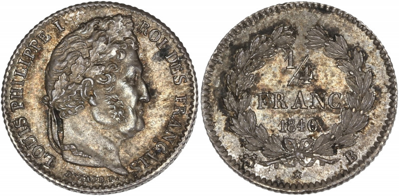 Louis-Philippe tête laurée - 1/4 franc argent 1840 B (Rouen) 

Argent - 1,26 grs...