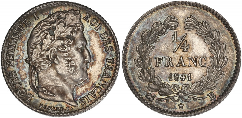 Louis-Philippe tête laurée - 1/4 franc argent 1841 B (Rouen) 

Argent - 1,25 grs...
