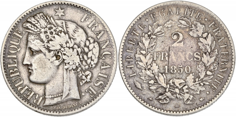 Cérès - 2 francs 1850 BB (Strasbourg) 

Argent - 9,92 grs - 27 mm
F.261-5 / G.52...