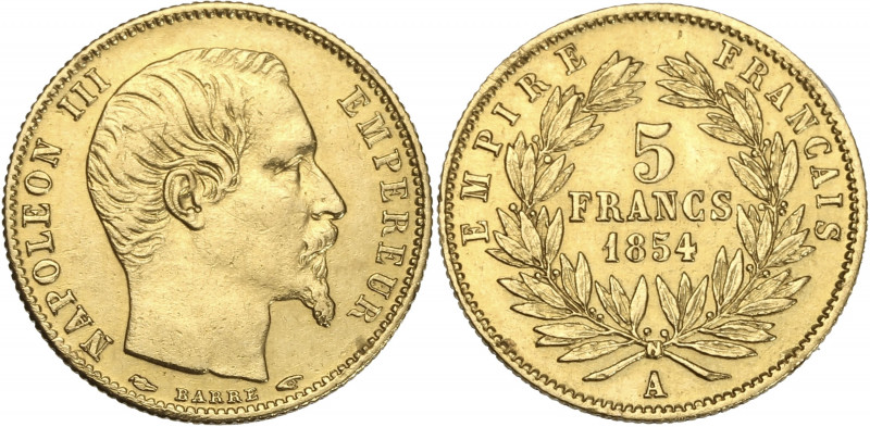 Napoléon III petit module - 5 francs 1854 A (Paris) 
Tranche cannelée.

Or - 1,5...