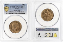 Daniel-Dupuis - Pré-série 5 centimes 1897 
Sans le mot ESSAI.

Bronze - 5,00 grs - 25 mm
F.119-1 / GEM.14.9
FDC / SP65+RD
RRR

Monnaie gradée par PCGS...