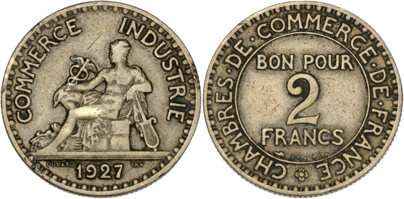 Domard - 2 francs 1927 

Bronze-alu - 8,00 grs- 27 mm
F.267-9 / G.533
TB+

Assez...