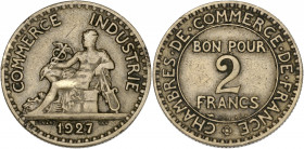 Domard - 2 francs 1927 

Bronze-alu - 8,00 grs- 27 mm
F.267-9 / G.533
TB+

Assez rare !
