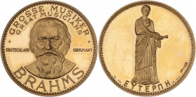Allemagne, Grands musiciens allemands, Brahms - Médaille or 
Poinçon or 1 corne d'abondance (or 900/1000)

Or - 22,29 grs - 30 mm
SUP