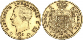 Italie, Règne d'Italie, Napoléon Empereur - 40 lire 1810 (Milan) 

Or - 12,92 grs - 26 mm
Gigante.75
TTB