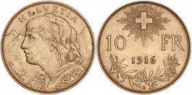 Suisse - 10 francs or 1916 

Or - 3,24 grs - 19 mm
KM.20-36
SUP+

Superbe exemplaire.