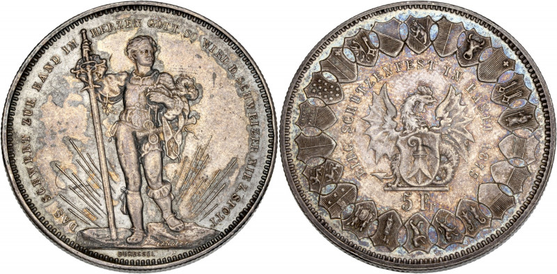 Suisse - 5 francs monnaie de Tir 1879 (Bâle) 

Argent - 24,97 grs - 37 mm
KM.19-...