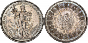 Suisse - 5 francs monnaie de Tir 1879 (Bâle) 

Argent - 24,97 grs - 37 mm
KM.19-S14 
SUP

Superbe exemplaire recouvert d'une patine rosée.