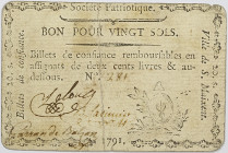 France, Révolution Française, Saint-Maixent, Carte à jouer - Bon pour 20 sols 1791 

TB+

Très intéressant document historique.
