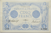 France - 5 francs Bleu 4 octobre 1915 

Alphabet G.7080 / Numéro 488
F.02.32
SUP

Superbe exemplaire avec deux épinglages et de petites froissures dan...