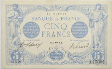 France - 5 francs Bleu 24 novembre 1916 
Alphabet A.15084 / Numéro 058

F.02.45
TTB à SUP

Billet aplati qui comporte 3 épinglages et plusieurs plis....
