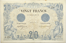 France - 20 francs Noir 30 avril 1875 
Alphabet G.256 / Numéro 770

F.09.02
TTB
R

Type rare. Exemplaire qui comporte une dizaine de trous d'épingle, ...