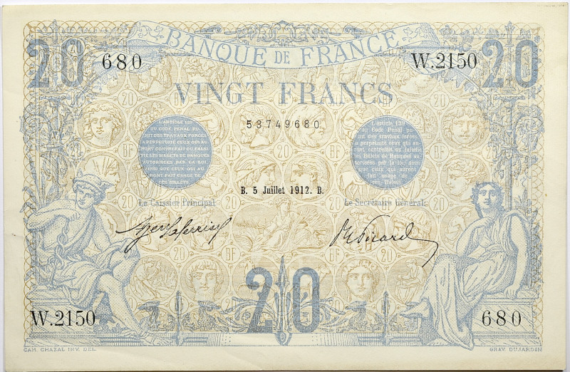 France - 20 francs Bleu 5 juillet 1912 
Alphabet W.2150 / Numéro 680

F.10.02
SU...