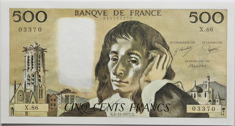 France - 500 francs Pascal 3 novembre 1977 
Alphabet X.86 / Numéro 03370

F.71.1...