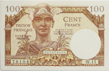 France - 100 francs Trésor Français type 1947 
Alphabet W.11 / Numéro 78104

VF.32.5
SPL

Deux trous d'épingle et quelques traces de manipulation pour...