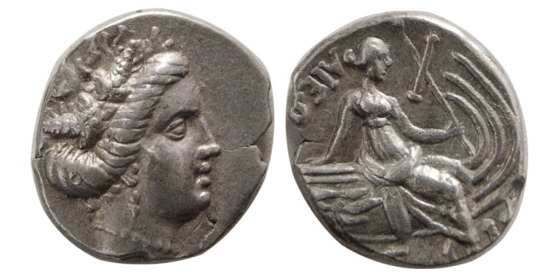 EUBOIA, Histiaia. 3rd-2nd centuries BC. AR Tetrobol (2.02 gm; 15 mm). Wreathed h...