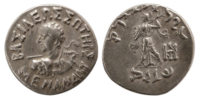 INDO-GREEK KINGS. Menander. Circa 165/155-130 BC. AR Drachm (2.42 gm; 18 mm). Di...