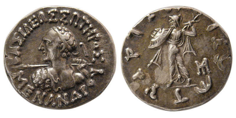 INDO-GREEK KINGS. Menander. Circa 155-130 BC. AR Drachm (2.50 gm; 17 mm). Taxila...