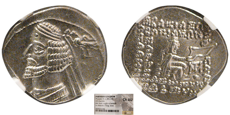 KING of PARTHIA. Phraates IV. 38-2 BC. AR Drachm. Mithradatkart mint. Diademed b...