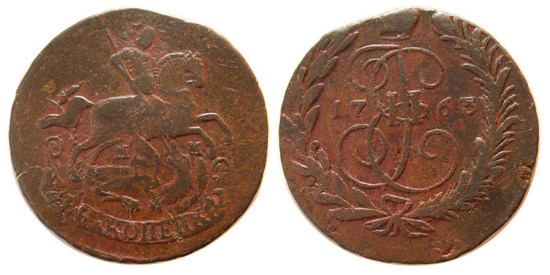 RUSSIA. 1763 M.M. 2 Kopecks (21.22 gm; 33 mm). Red patina. Choice VF.