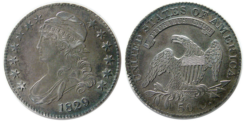UNITED STATES. 1829. Fifty Cents (Half-Dollar). Classic Liberty Head. Choice AU....