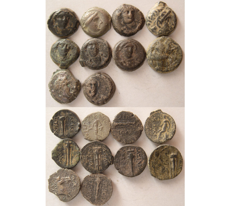 Group lot of 10 Seleukid Kings Bronzes. Average grade Fine to Very Fine.