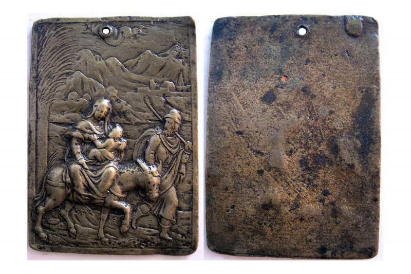 GERMAN BRONZE PLAQUE. Ca. 17th Century AD. (38.18 gm; 65mm x 47mm). Original sus...