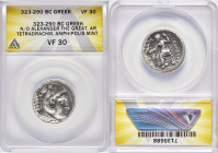 MACEDONIAN KINGDOM. Alexander III the Great (336-323 BC). AR tetradrachm (25mm, 5h). ANACS VF 30. Early posthumous issue of 'Amphipolis', by Antipater...