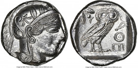 ATTICA. Athens. Ca. 440-404 BC. AR tetradrachm (25mm, 17.17 gm, 11h). NGC MS 5/5 - 3/5. Mid-mass coinage issue. Head of Athena right, wearing earring,...