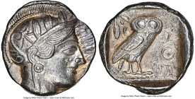 ATTICA. Athens. Ca. 440-404 BC. AR tetradrachm (24mm, 17.21 gm, 4h). NGC Choice AU 4/5 - 4/5. Mid-mass coinage issue. Head of Athena right, wearing ea...