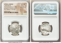 ATTICA. Athens. Ca. 440-404 BC. AR tetradrachm (25mm, 17.16 gm, 8h). NGC Choice AU 3/5 - 4/5. Mid-mass coinage issue. Head of Athena right, wearing ea...