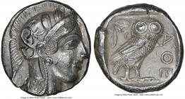 ATTICA. Athens. Ca. 440-404 BC. AR tetradrachm (25mm, 17.12 gm, 7h). NGC AU 5/5 - 4/5. Mid-mass coinage issue. Head of Athena right, wearing earring, ...