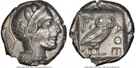 ATTICA. Athens. Ca. 440-404 BC. AR tetradrachm (25mm, 17.22 gm, 10h). NGC AU 5/5 - 3/5. Mid-mass coinage issue. Head of Athena right, wearing earring,...
