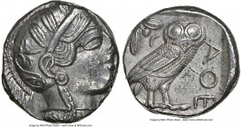 ATTICA. Athens. Ca. 440-404 BC. AR tetradrachm (23mm, 17.18 gm, 8h). NGC AU 4/5 - 4/5. Mid-mass coinage issue. Head of Athena right, wearing earring, ...