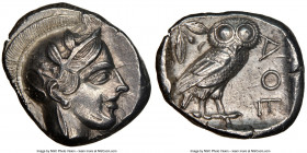 ATTICA. Athens. Ca. 440-404 BC. AR tetradrachm (25mm, 17.16 gm, 4h). NGC AU 4/5 - 3/5. Mid-mass coinage issue. Head of Athena right, wearing earring, ...