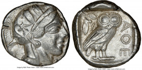 ATTICA. Athens. Ca. 440-404 BC. AR tetradrachm (25mm, 17.19 gm, 4h). NGC XF 4/5 - 4/5. Mid-mass coinage issue. Head of Athena right, wearing earring, ...