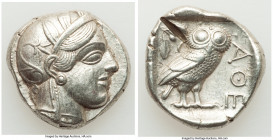 ATTICA. Athens. Ca. 440-404 BC. AR tetradrachm (25mm, 17.15 gm, 3h). AU, test cut. Mid-mass coinage issue. Head of Athena right, wearing earring, neck...