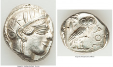 ATTICA. Athens. Ca. 440-404 BC. AR tetradrachm (26mm, 17.17 gm, 3h). AU, flan flaws. Mid-mass coinage issue. Head of Athena right, wearing earring, ne...