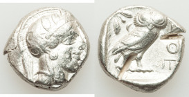 ATTICA. Athens. Ca. 440-404 BC. AR tetradrachm (24mm, 17.08 gm, 1h). VF, test cuts. Mid-mass coinage issue. Head of Athena right, wearing earring, nec...