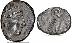 ATTICA. Athens. Ca. 393-294 BC. AR tetradrachm (23mm, 8h). NGC XF. Late mass coinage issue. Head of Athena with eye in true profile right, wearing cre...