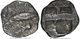 MYSIA. Cyzicus. Ca. 6th century BC. AR hemiobol (7mm, 0.34 gm). NGC Choice XF 5/5 - 2/5. Tunny left; lotus with stem left below / Quadripartite incuse...